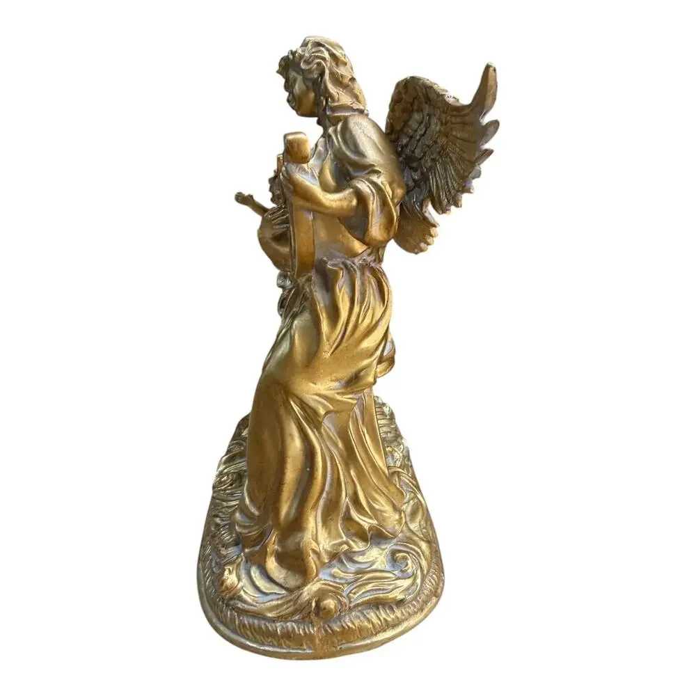 Vintage Crosa Angel Cherub Mantel Clock Gold Quartz Lyre Harp Table Decor 10”